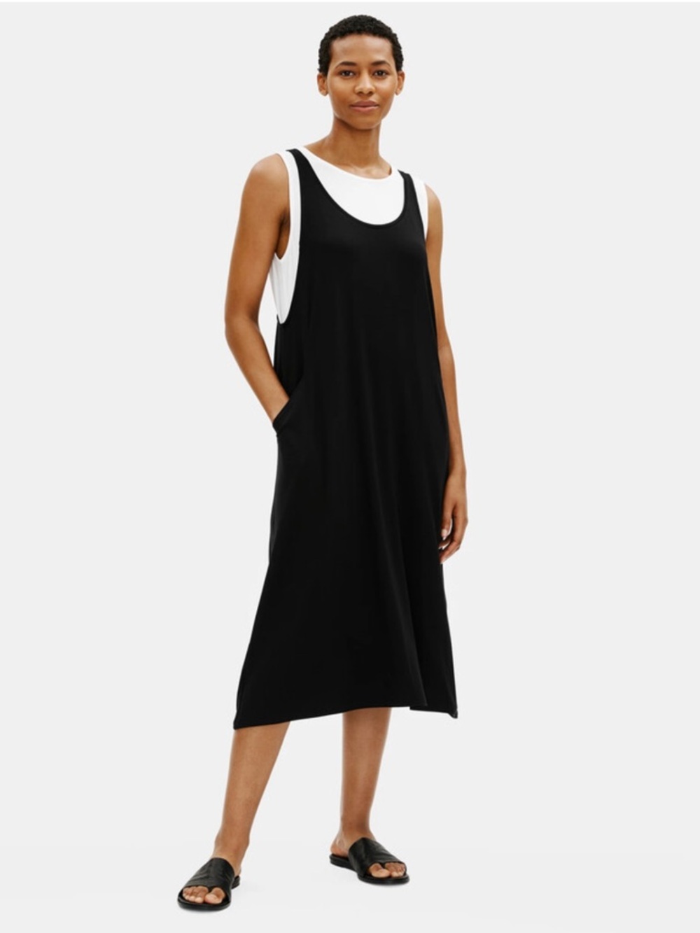 Eileen Fisher Loose Fit Fine Jersey Scoop Neck Dress size Small